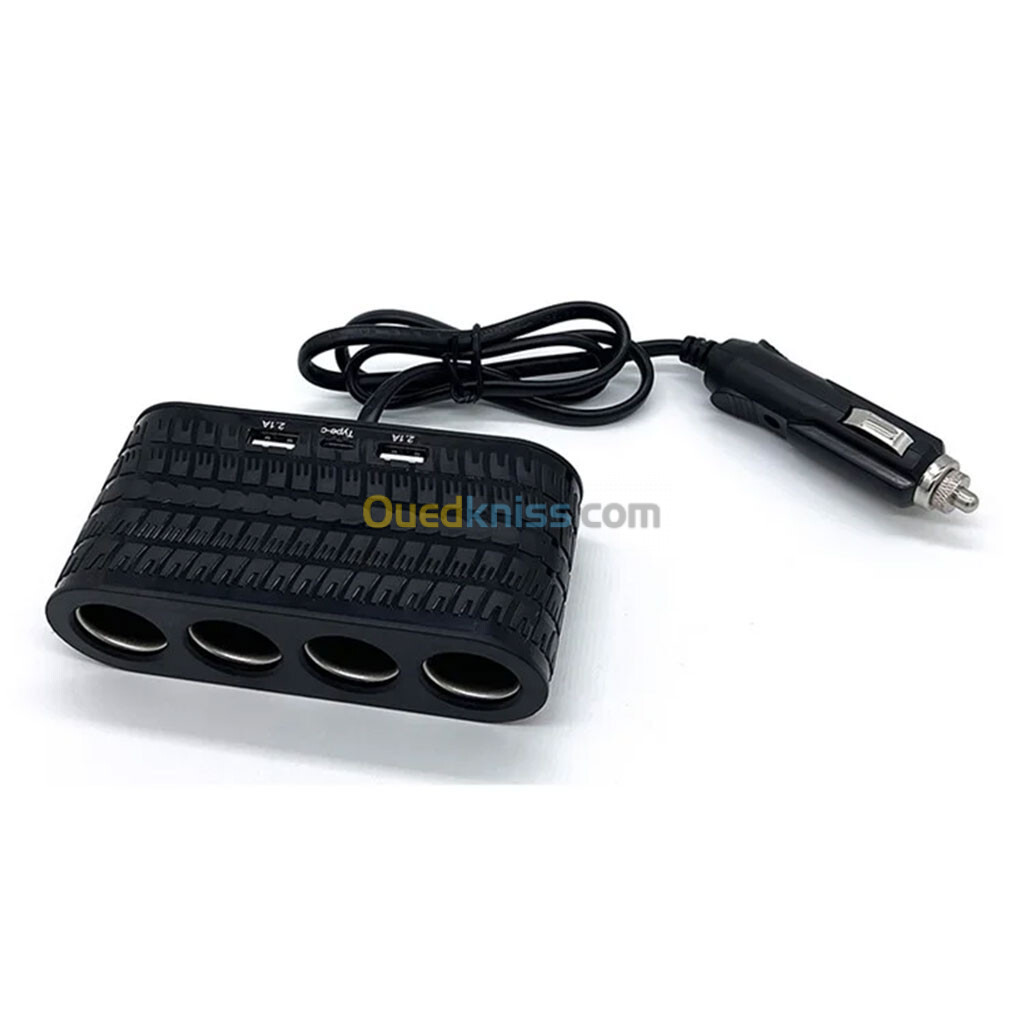 OLESSON 1654 Chargeur de Voiture 4 Sockets Lighter Cigarette 2 Adaptateur de Charge USB + 1 Type-C