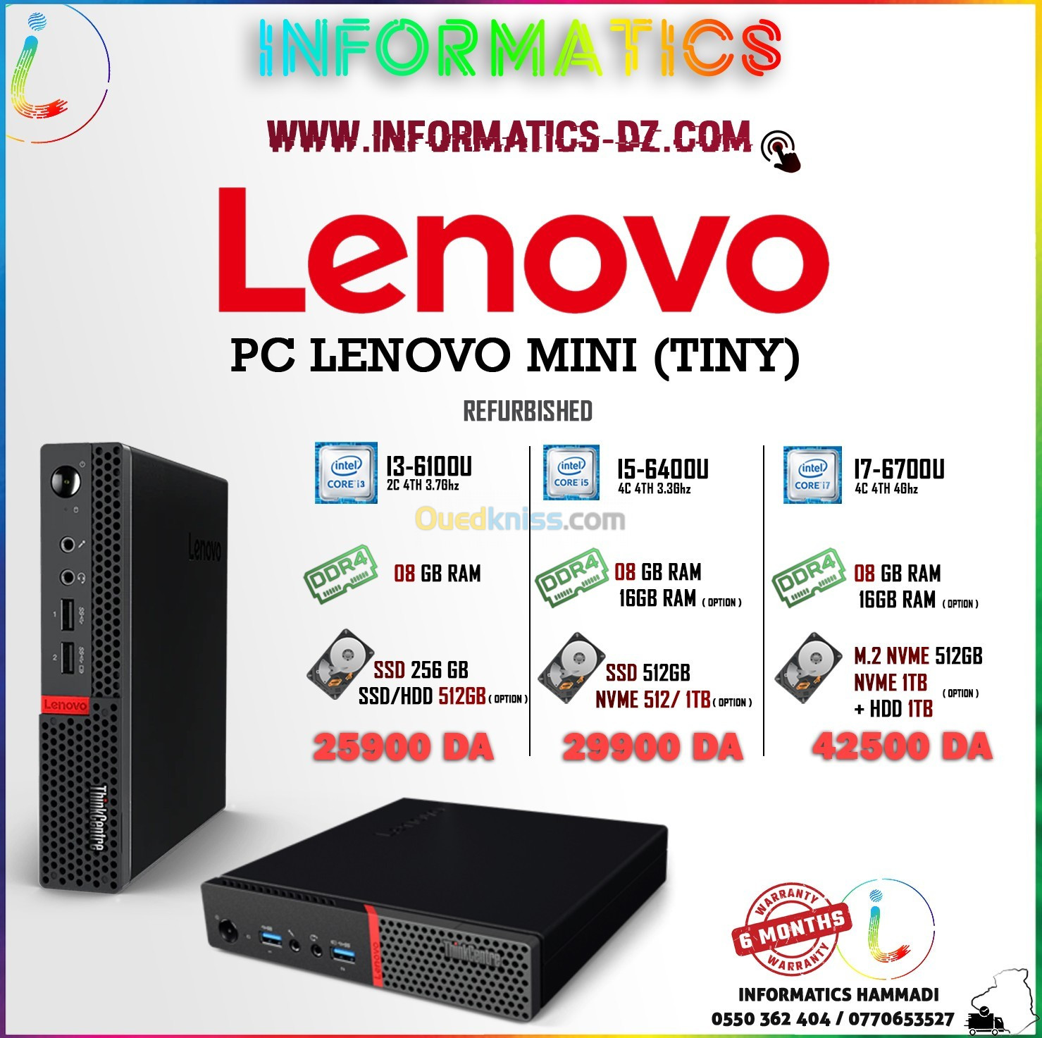 LENOVO THINKCENTRE MINI (TINY) RENEWED I3/I5/I7 (6GEN et 7GEN)