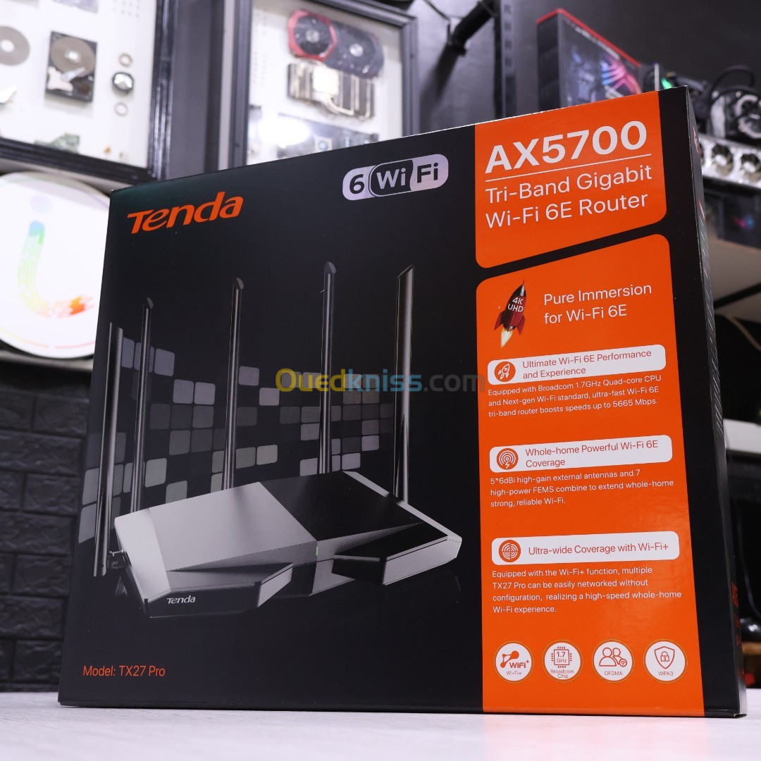 Tenda Router TX27 Pro AX5700 Tri-Band Gigabit Wi-Fi 6E