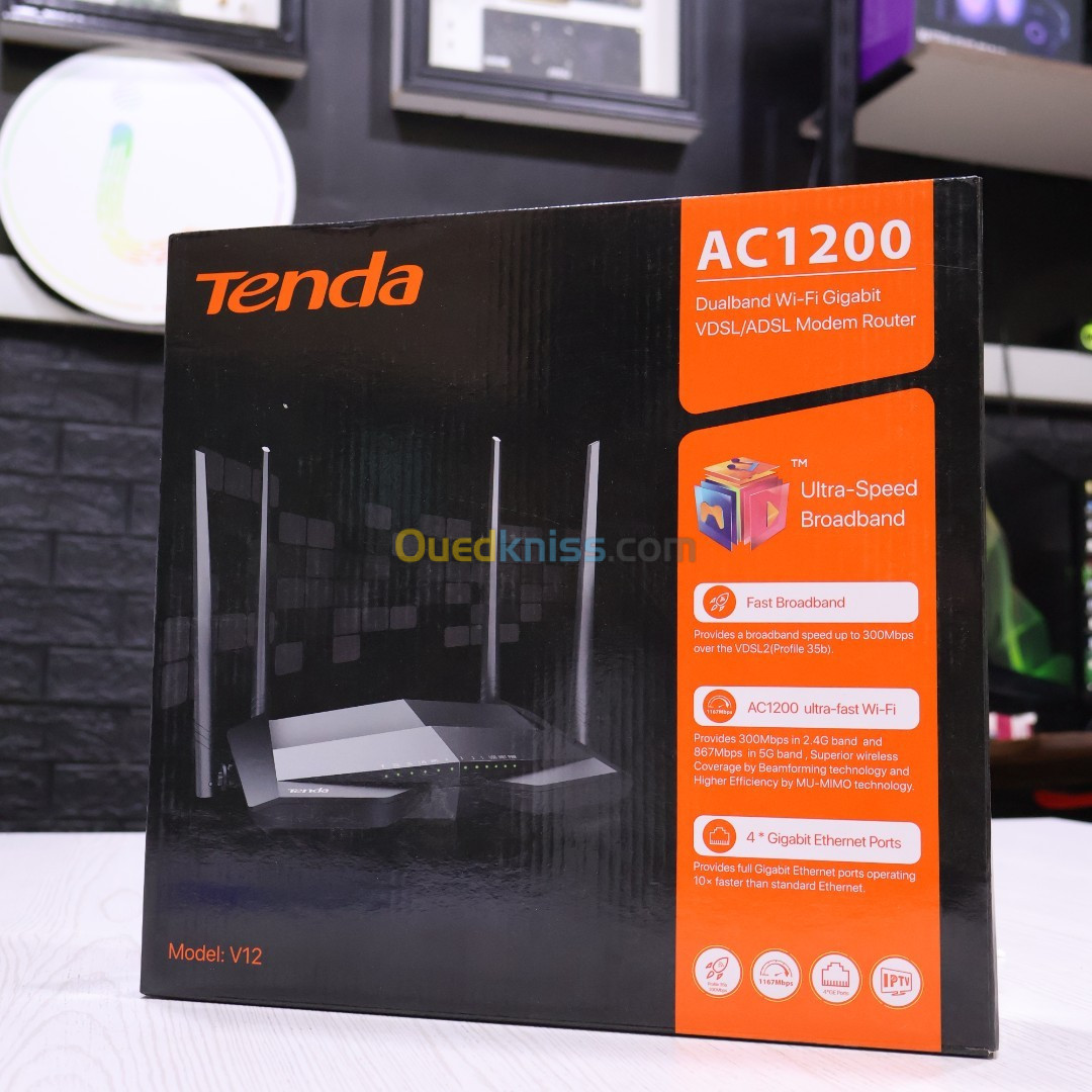 TENDA V12 AC1200 Dualband Wi-Fi Gigabit VDSL/ADSL Modem Router