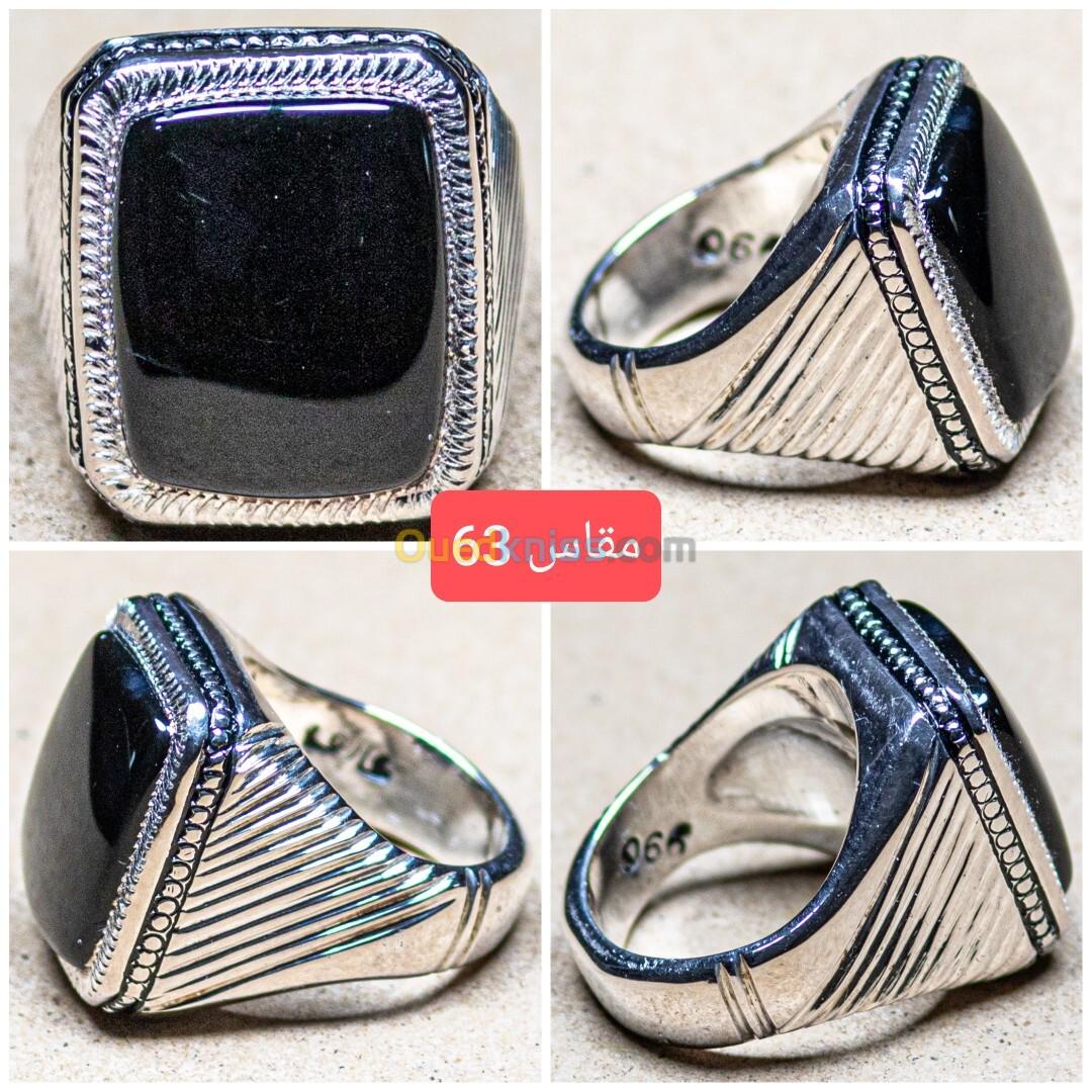 خاتم فضة رجالي بحجر طبيعي - Bague homme en argent avec pierre précieuse naturelle