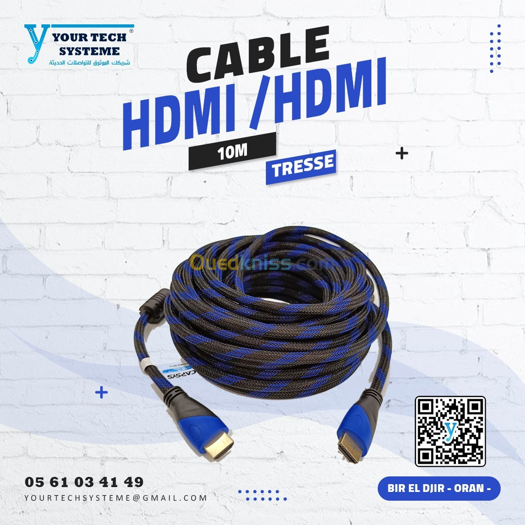 CABLE HDMI/HDMI TRESSE 10M CAPSYS