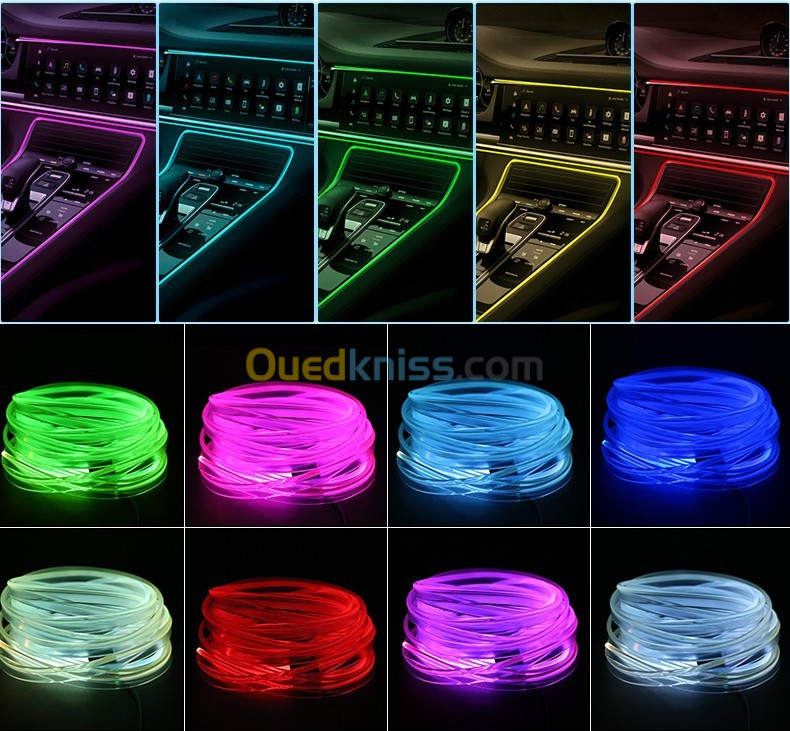 Bande lumineuse Fiber optique Led fluo RGB USB pour intérieur de voiture