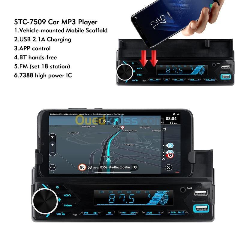 Poste radio BT In-dash 1 Din Fm Aux-in Récepteur SD USB avec support de téléphone