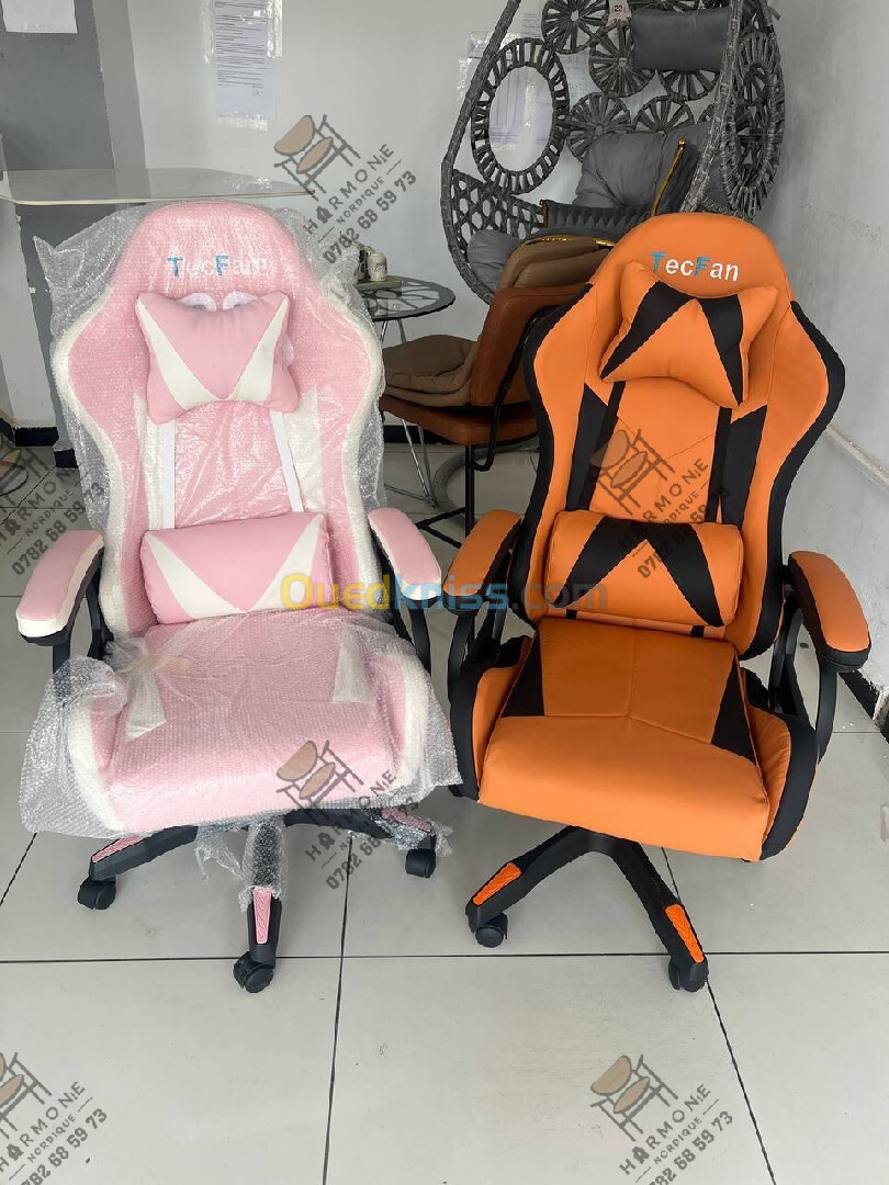 Chaise gaming rose et orange 