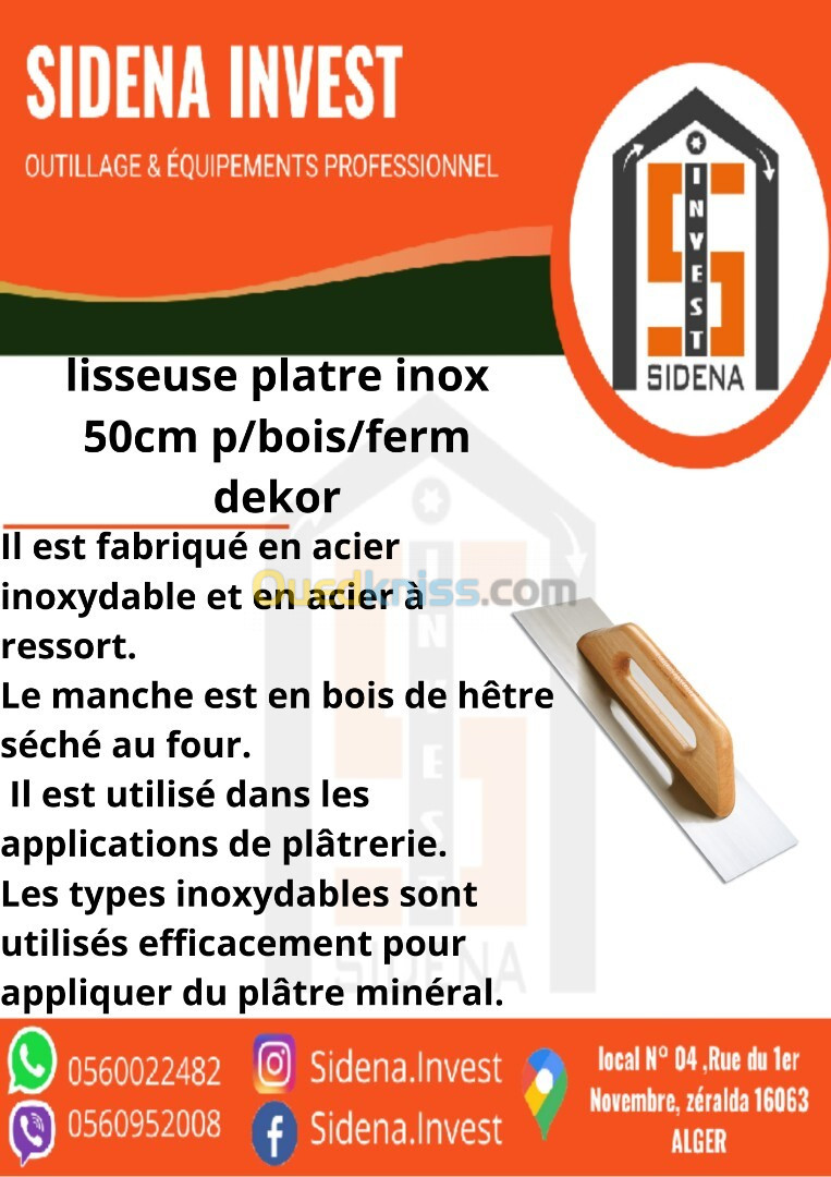 Lisseuse Platre Inox 50 Cm P/Bois/Ferm  DEKOR