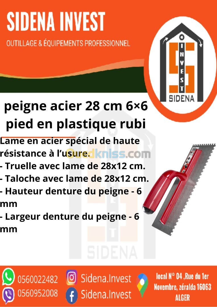 Peigne en acier de 28 cm. (6x 6) poignée plastique RUBI 