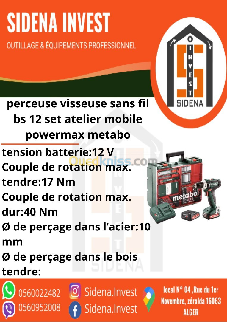 metabo perceuse visseuse sans fil BS 12 SET atelier mabile powermaxx