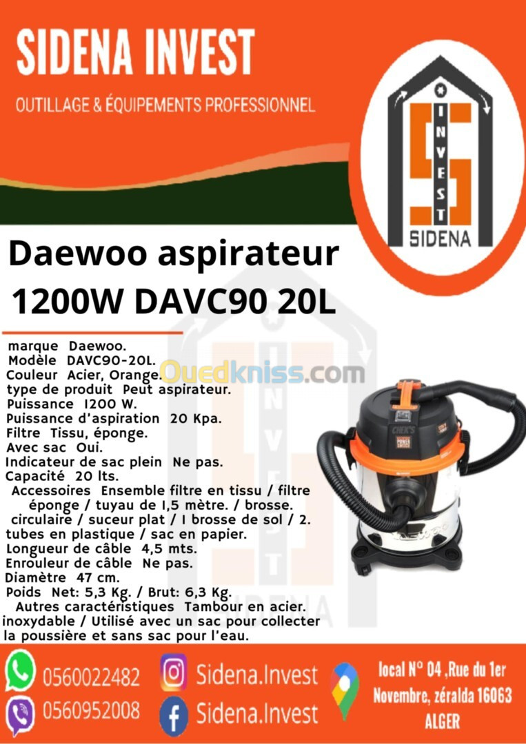 Aspirateur de Poussière et eau 20 l, 1200 W Daewoo 