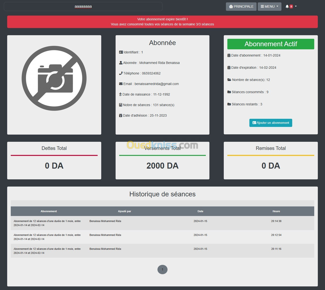 Logiciel de gestion des salles de sport