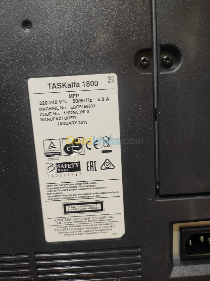 للبيع:  Kyocera Taskalfa 1800 Multifonction A3 monochrome, Copy, Print, Scan Tel: 0660315351