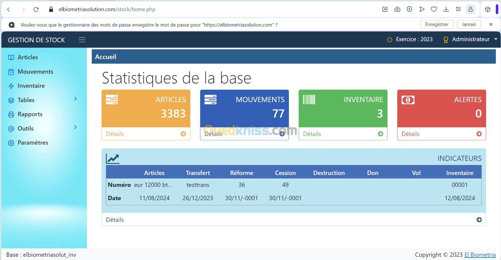 Gestion et Inventaire de Stock