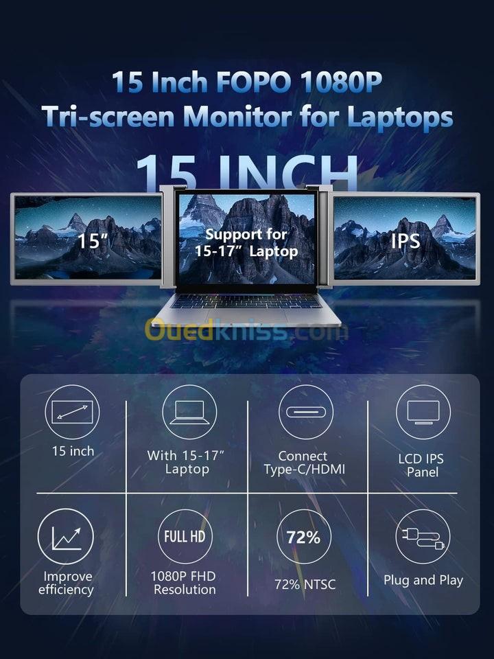 FOPO S600 15" fast FHD double Monitor for Laptop, écran moniteur 