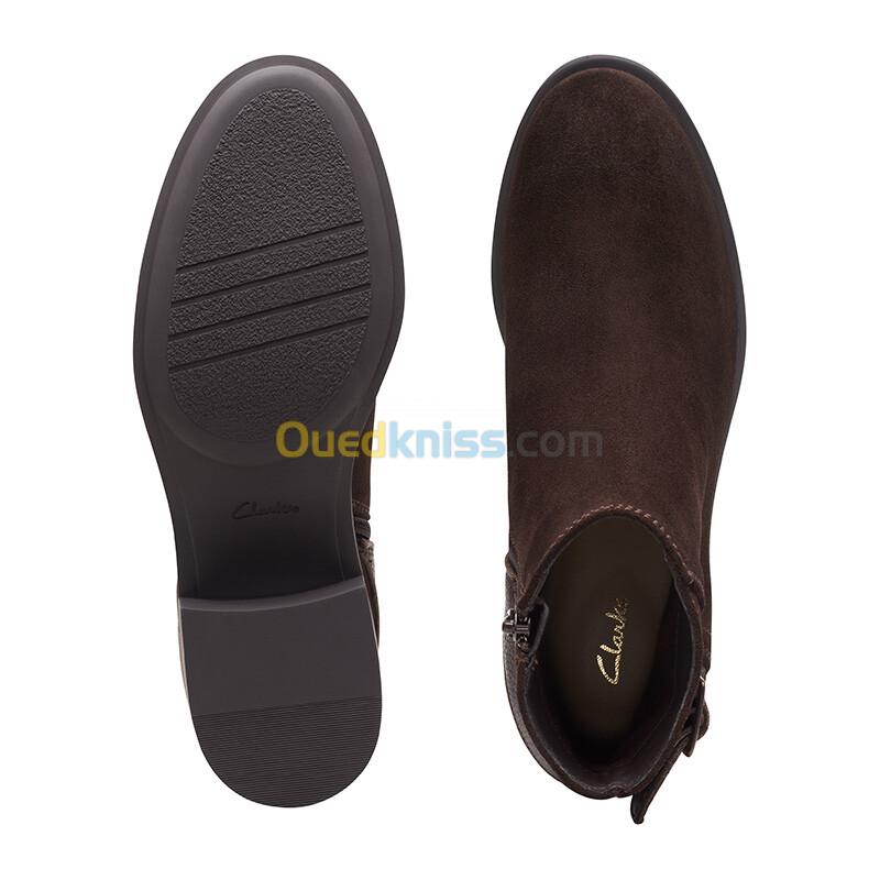 CLARKS Memi Buckle Dark Brown Suede