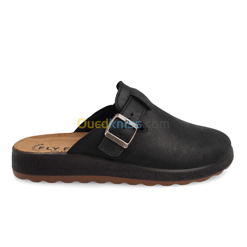 FLY FLOT Leather Man Slipper Black