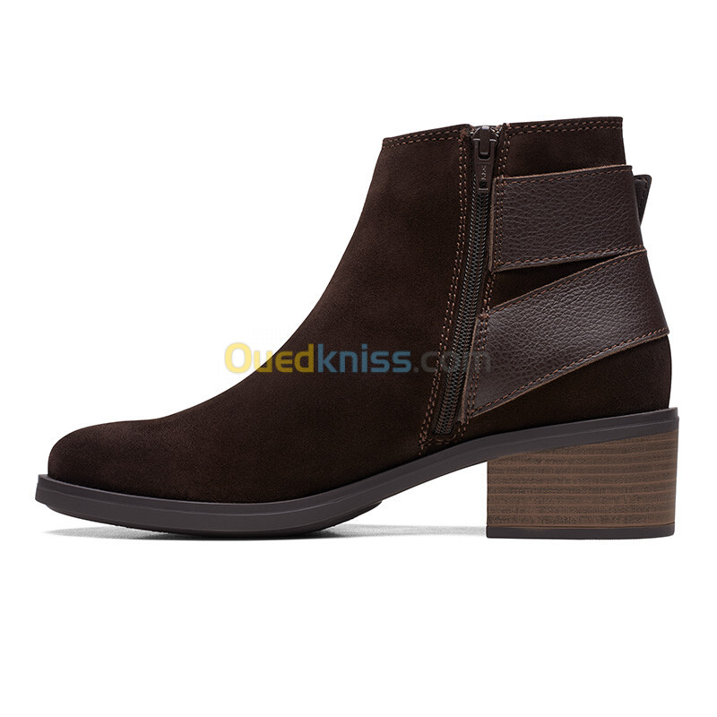 CLARKS Memi Buckle Dark Brown Suede