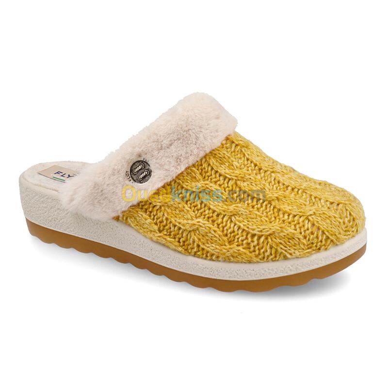 FLY FLOT Cloth Woman Slipper Black Yellow