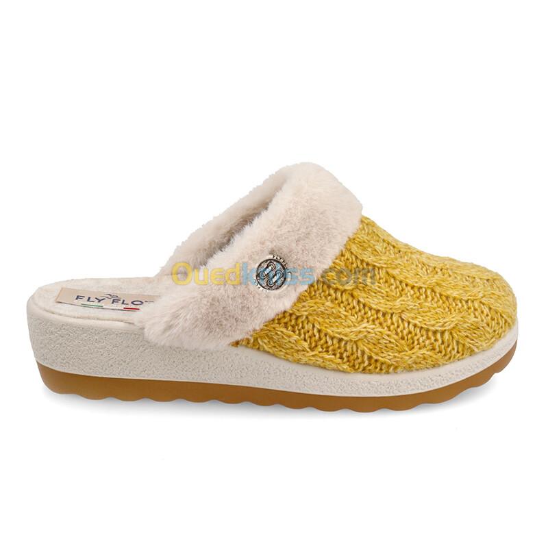 FLY FLOT Cloth Woman Slipper Black Yellow