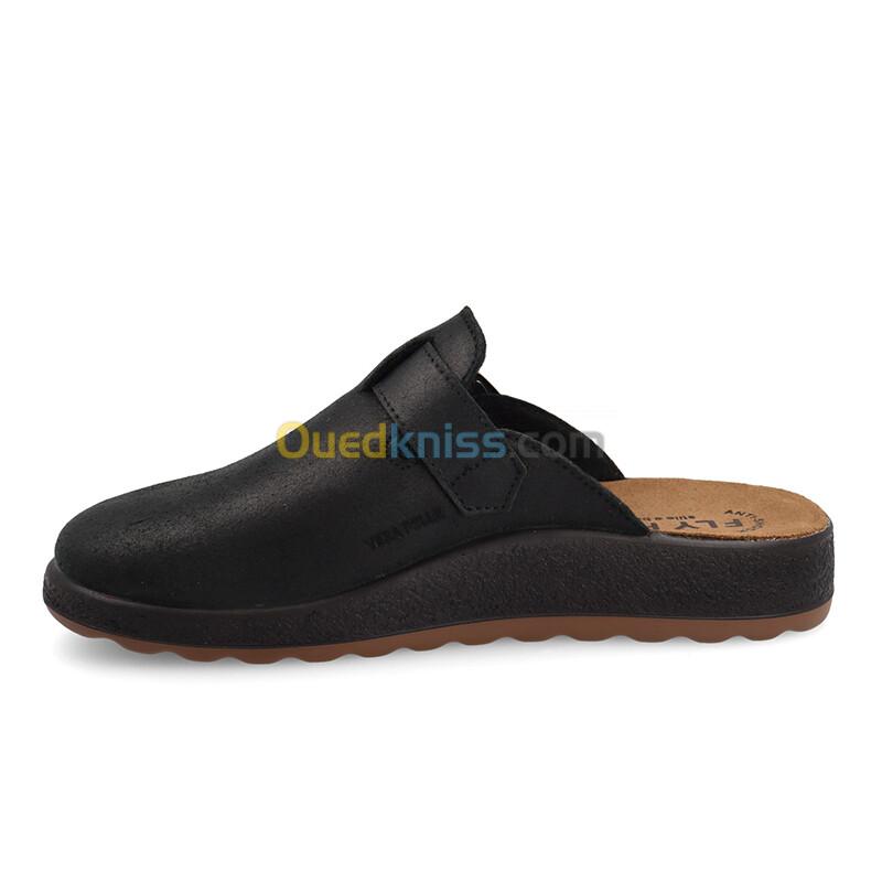 FLY FLOT Leather Man Slipper Black