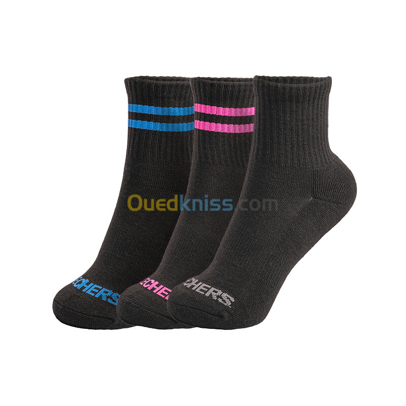 SKECHERS 3Pk Womens 1/2 Terry Qtr Crew Black / Blue