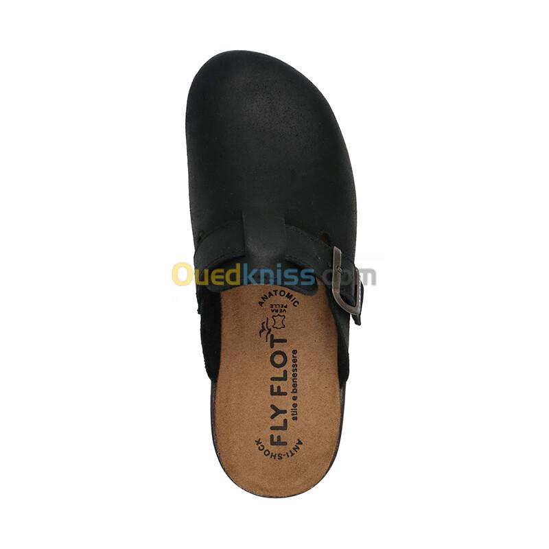 FLY FLOT Leather Man Slipper Black