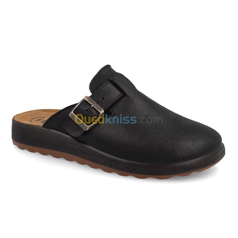 FLY FLOT Leather Man Slipper Black