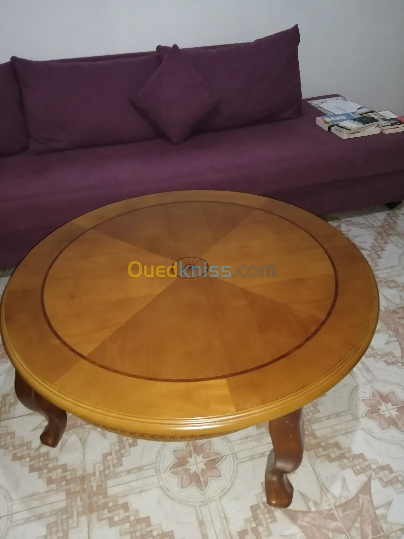 Table basse ronde bois merisier 