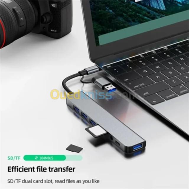 Adaptateur USB TYPE-C 8 en 1 POUR PC / MAC / SMART PHONE