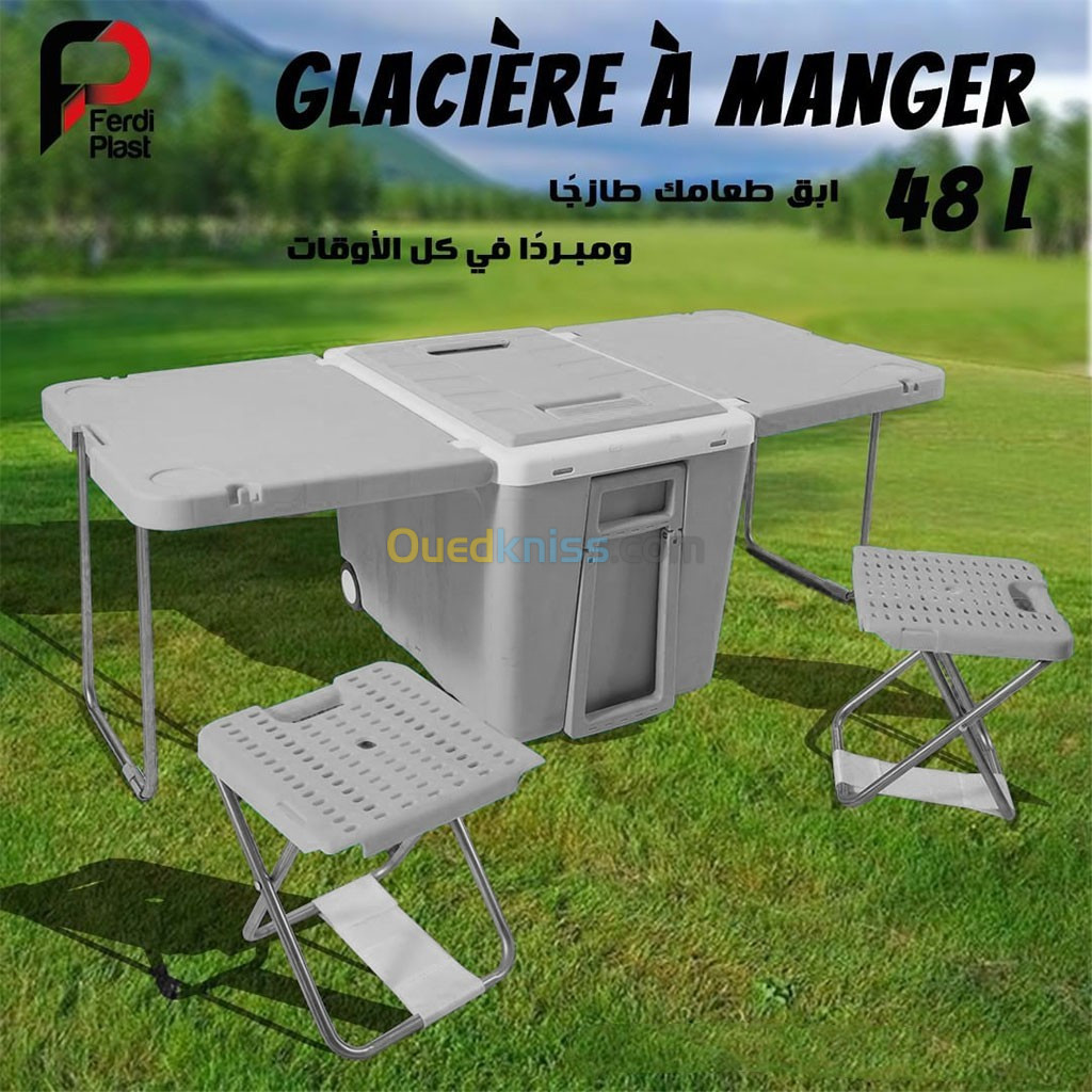 Glaciere Ferdi Plast Capacité 48L Avec 2 Chaises Portables et Roues