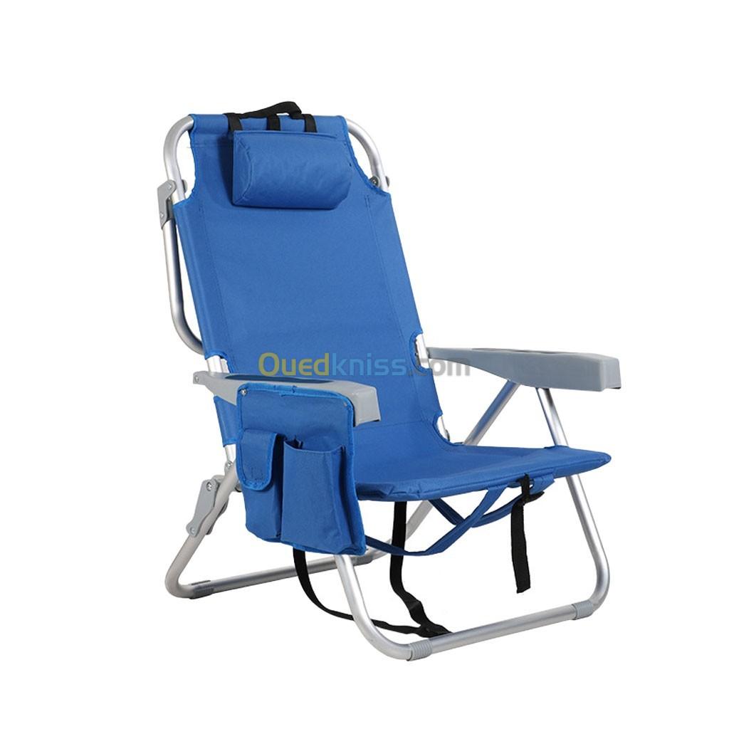 Chaise Longue Plage Confortable avec Repose Tête et Pochette