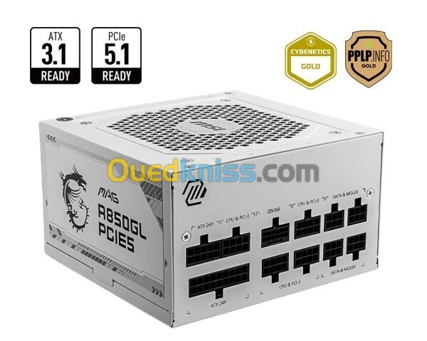 ALIMENTATION MSI MAG 850W A850GL PCIE5 WHITE