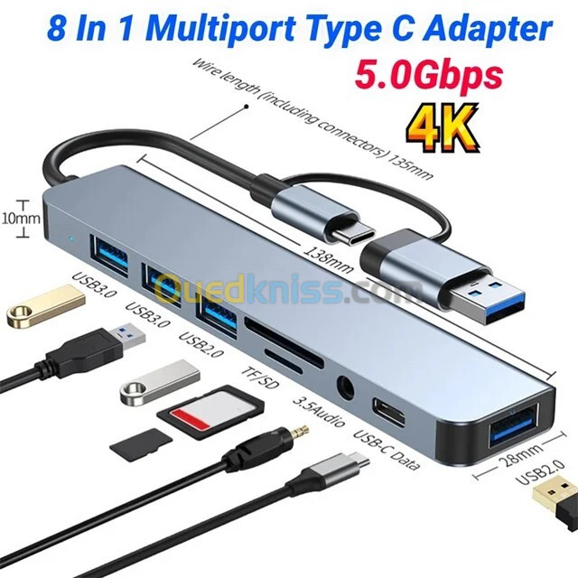 Adaptateur Type-c et USB 8 EN 1