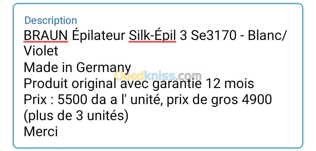 BRAUN Épilateur Silk-Épil 3 Se3170 - Blanc/Violet