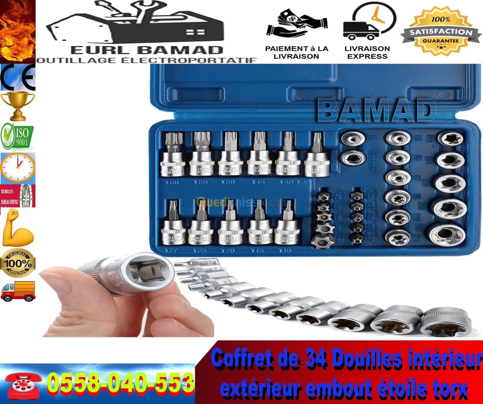 Coffret de 34 douilles clé douille intérieur extérieur embout étoile torx femelle