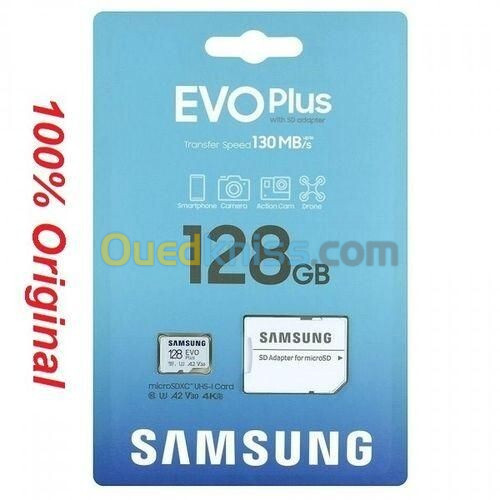 CARTE MEMOIRE SD SAMSUNG 128GO A2 V30 4K 130MB/S 