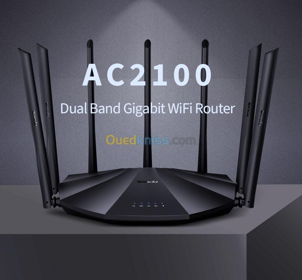 TENDA Routeur WiFi AC2100 bi-bande, Ports Gigabit, Configuration facile,  USB 2.0, MU-MIMO, IPv6, 7*6dBi Antenne, Fibre Optique. AC23 - Cdiscount  Informatique