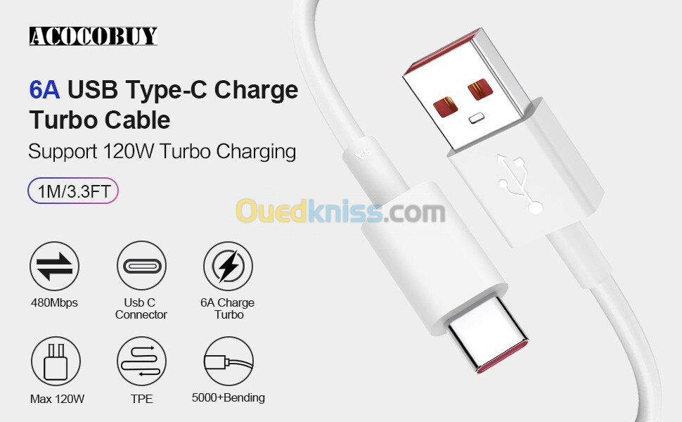 CABLE  TYPE-C  TO USB  ORANGE FAST 67W