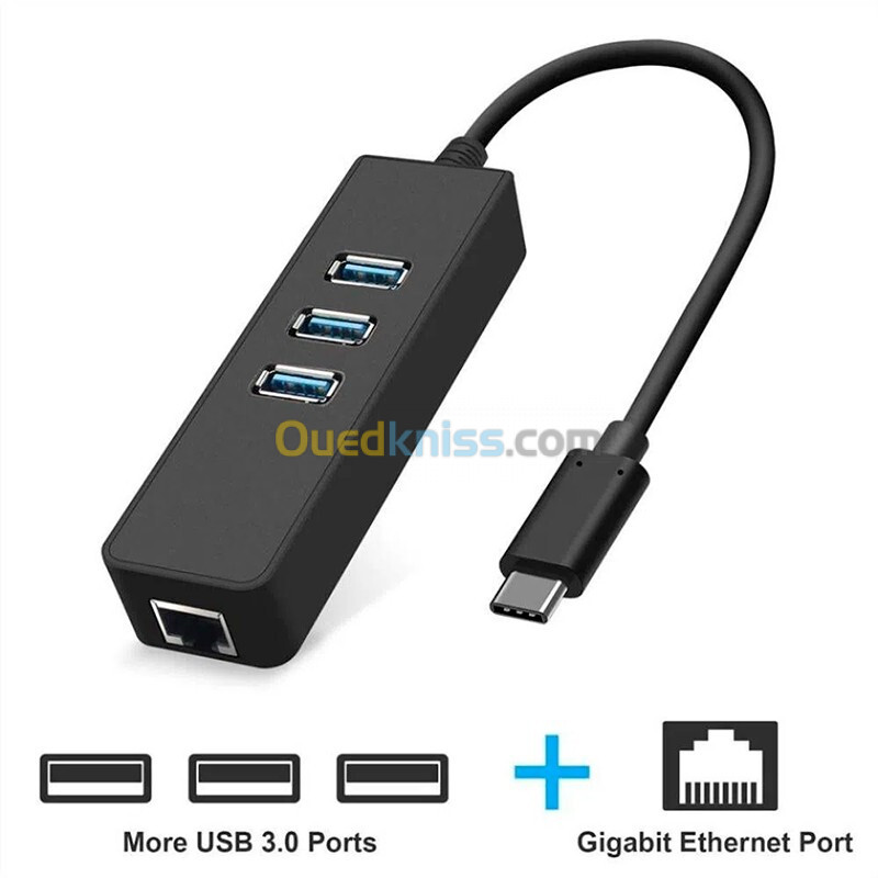 HUB TYPE-C  TO RG45 GIGABIT 10/100/1000 + 3 HUB USB 3.0 