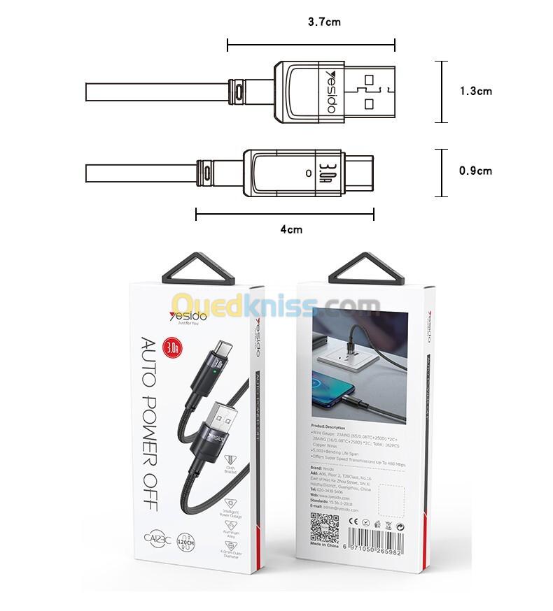 CABLE YESIDO  TYPE-C  TO USB 3.0A CA123C