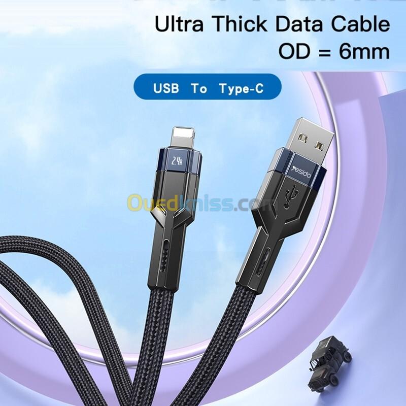 CABLE  LIGHTNING TO USB 2.4A  YESIDO  CA106