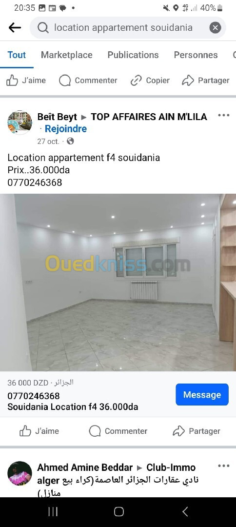 Location Appartement F4 Alger Souidania