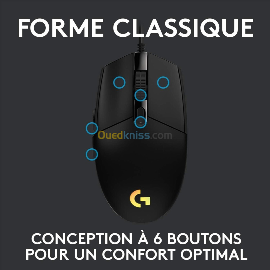 Souris Logitech Gaming G203 LIGHTSYNC USB 6 Boutons Programmables, Capteur Niveau Gaming, 8 000 PPP