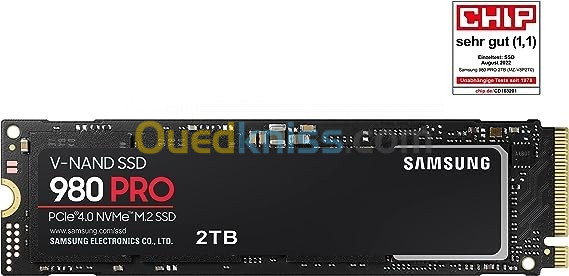 Samsung 980 PRO 2To M,2 2280 PCIe NVMe SSD Interne (MZ-V8P2T0BW)