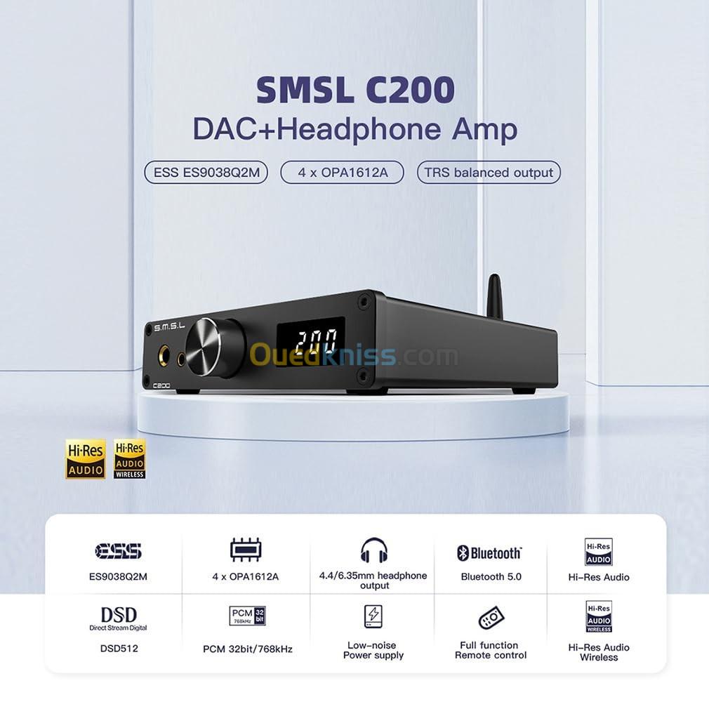 SMSL C200 SMSL  DAC USB & Amplificateur Casque + MOS ES9038Q2M 4xOPA1612 + DSD512 32bit/768kHz 