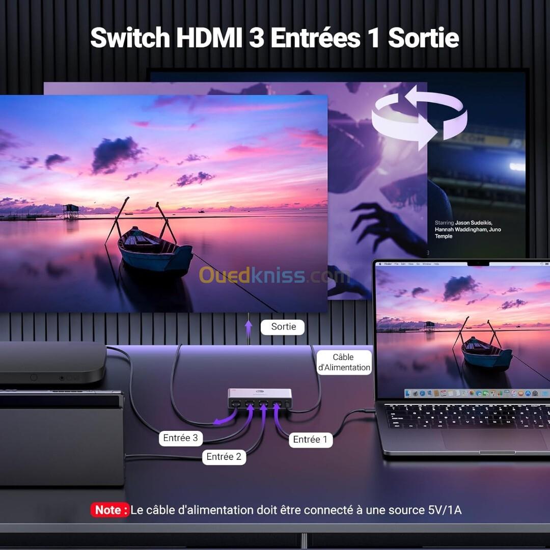 UGREEN Switch HDMI 2.1 8K 60Hz Commutateur HDMI 4K 120Hz 3 Entrées 1 Sortie Dolby Vision Atmos HDR 