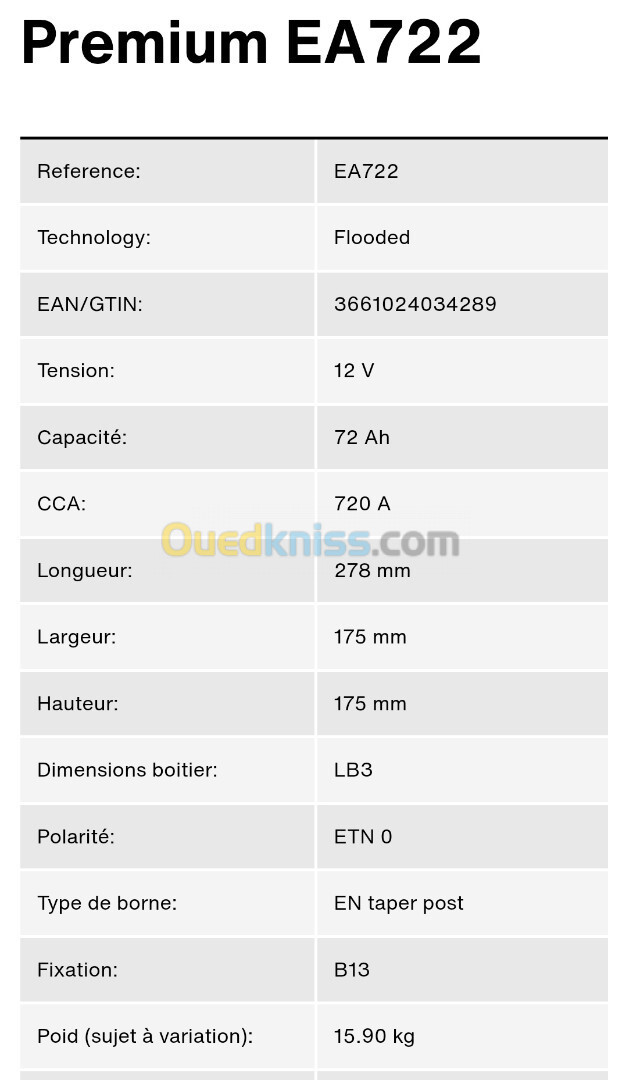 Batterie EXIDE 72ah premium 