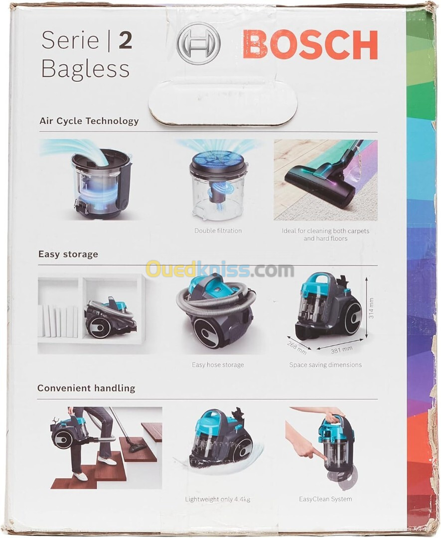 Bosch Série 2 aspirateur sans Sac et léger pour tt Les Types de sols, avec Accessoire spécial Poils