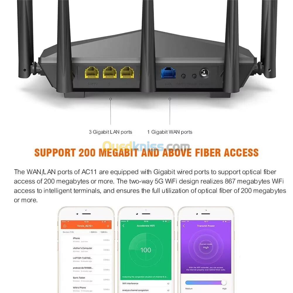 Tenda modem routeur répéteur Wi-Fi AC1200 sans fil, 2.4/5 ghz contrôle via application sans box .