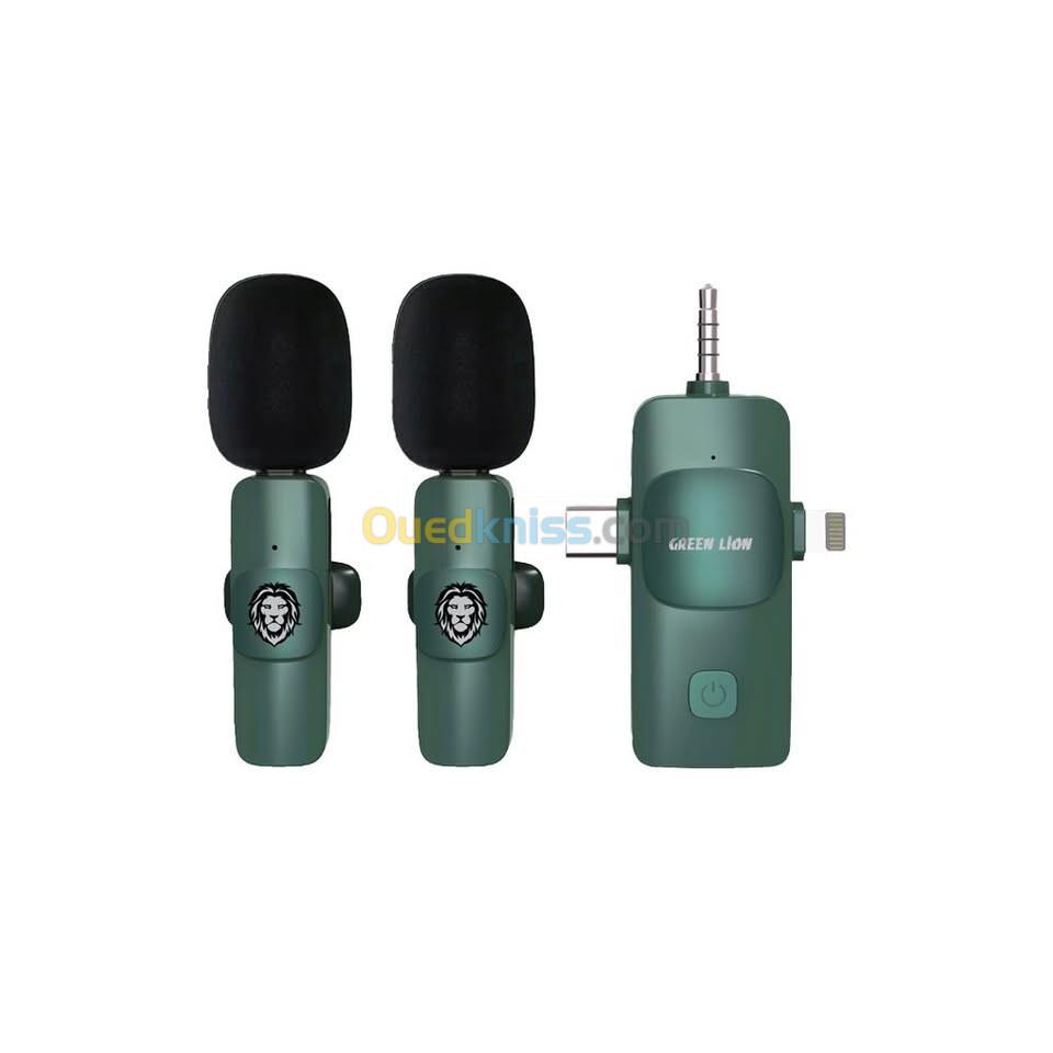 Double Microphone 3 en 1 Green Lion Type-C / Lightning / Aux 5h de temps de travail