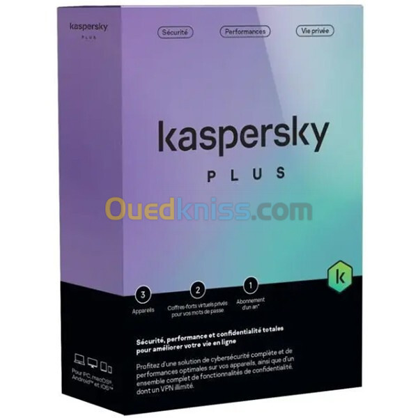 Kaspersky Plus 1poste / Kaspersky Plus 3 postes /Kaspersky Premium 5 Postes/ Abonnement 1 Année